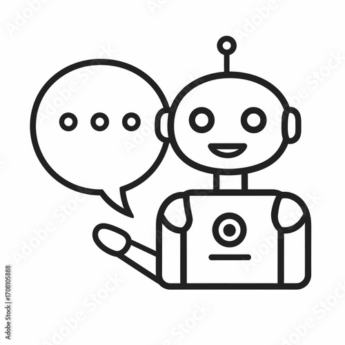 Friendly Robot Chatbot with Speech Bubble for Communication and Assistance.