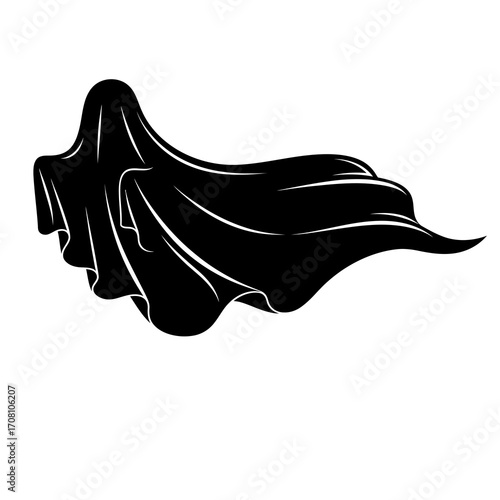 Black ghost silhouette floating on white background isolated on white background