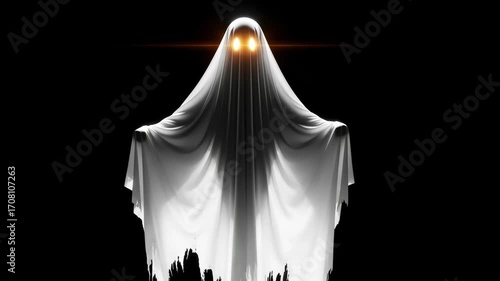 Scary ghost with glowing eyes on a black background