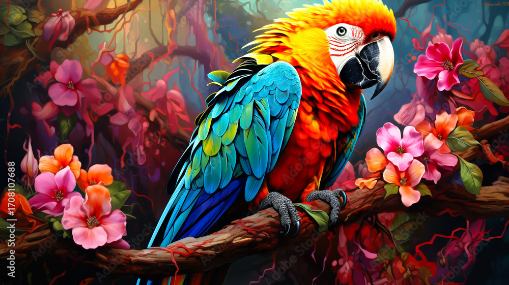 Fototapeta premium Parrot with natural forest background