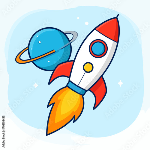 Rocket Ship in Space Illustration.