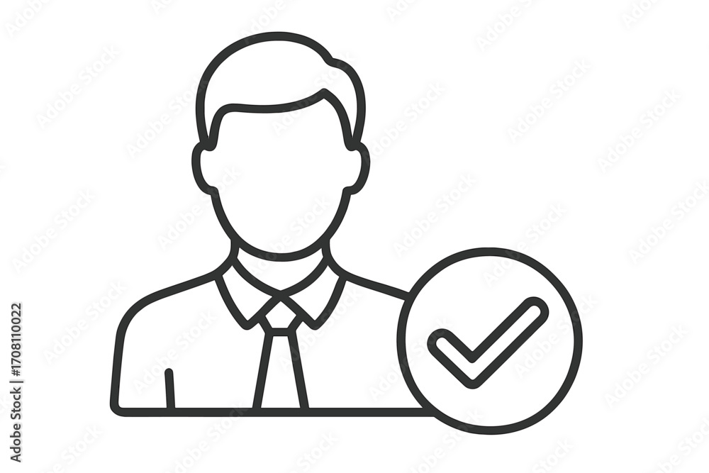 Fototapeta premium Approved employee icon. Job candidate selection for vacancy. Human resources concept. Verified user profile with check mark. Recruitment and hiring success sign. Staffing.