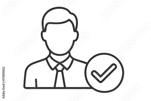 Approved employee icon. Job candidate selection for vacancy. Human resources concept. Verified user profile with check mark. Recruitment and hiring success sign. Staffing.