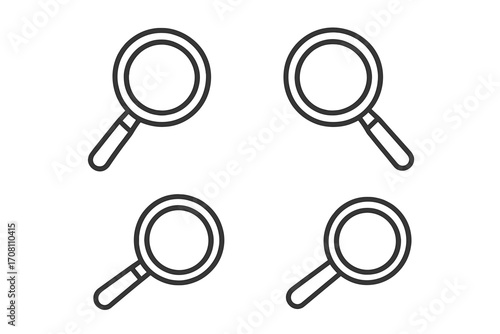 Magnifying glass icon set. Search, find, and zoom concept. Linear outline style for web and app design. Vector illustration for research, analysis, and discovery symbol.