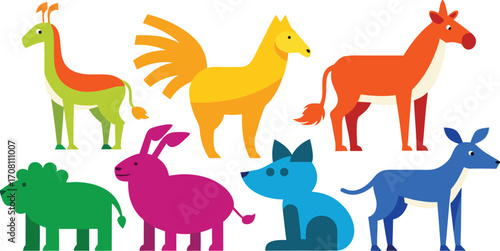 Colorful cartoon animals isolated on white background in a playful design