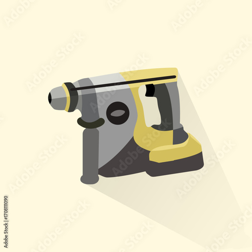 Flat design illustration of rotary hammer drill power tool