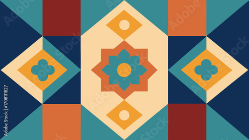 Colorful Geometric Pattern With Floral Motif And Diamond Shapes vector illustration