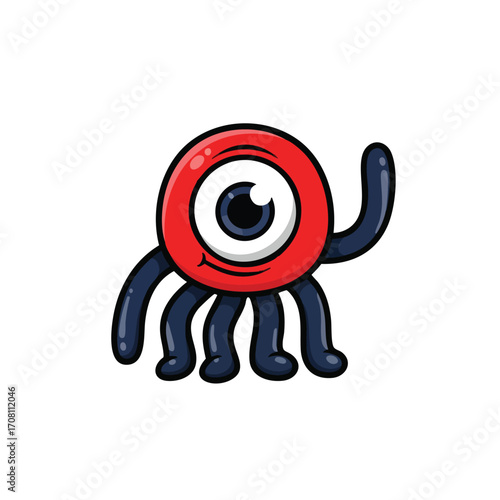 Cute Red One-Eyed Cartoon Monster with Dark Tentacles.