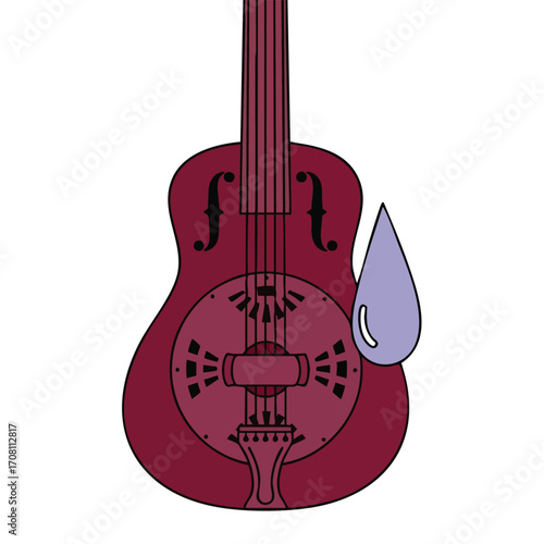 Red Banjo with Water Droplet Musical Instrument Illustration.