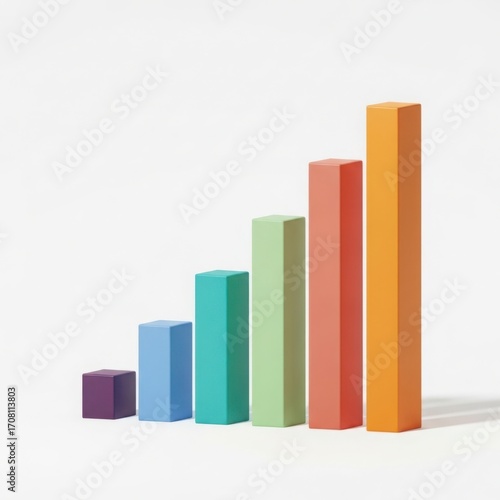 Free Download Rising bar chart of colorful geometric blocks showing business growth and progress isolated on white background - GFXLoad