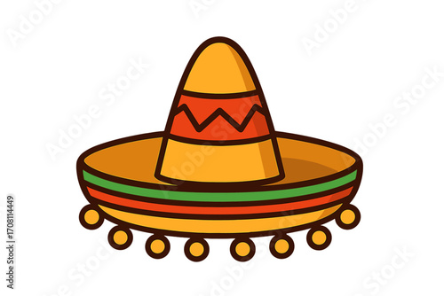 Sombrero vector icon. Mexican hat illustration for Cinco de Mayo. Traditional symbol of Mexico's culture. Graphic design for fiesta, party, holiday or festival. Flat cartoon style.