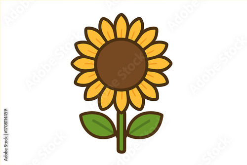 Cartoon sunflower vector illustration. Flat floral icon for summer design. Yellow flower symbol for nature, gardening, agriculture, and eco concepts. Isolated plant graphic.