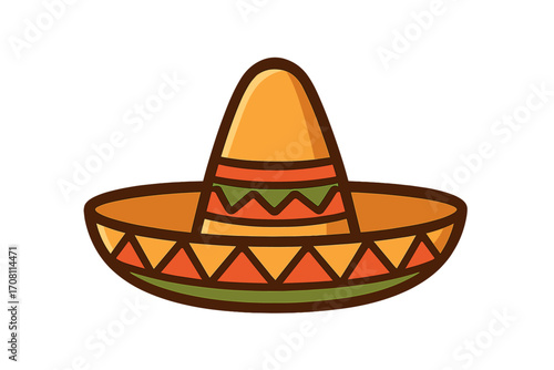 Mexican sombrero hat icon for Cinco de Mayo. Vector cartoon illustration for a fiesta party. Traditional latin american culture symbol. National costume accessory from Mexico design.