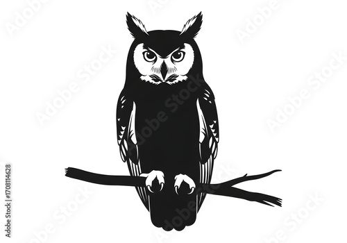A funny cartoon illustration of a cute owl, kitten, and bat character design