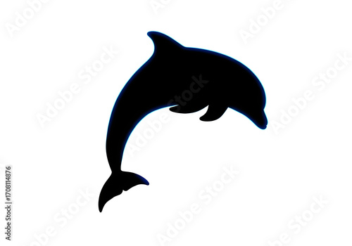 Vector silhouette of a wild aquatic mammal, a dolphin jumping over the ocean, isolated on a white background