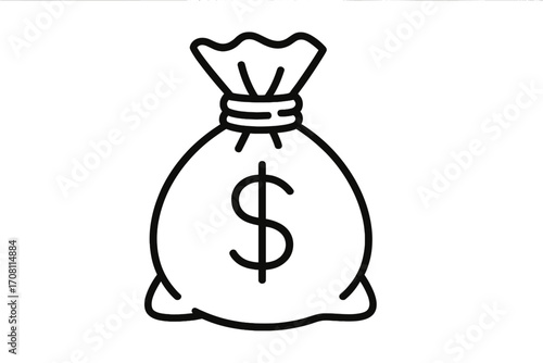 Money bag with dollar sign. Simple line icon for finance, banking, and investment concepts. Vector illustration of cash, currency, and wealth. Financial symbol for profit.