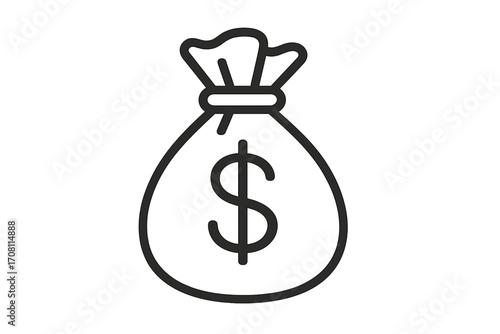 Money bag with dollar sign icon. Linear vector illustration. Symbol of wealth, finance and banking. Cash sack for savings, profit, and investment. Simple outline pictogram.