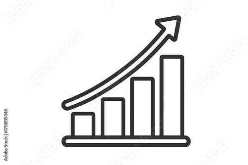 Growth chart vector line icon. Business success, financial profit increase concept. Bar graph with arrow up. Data analytics, investment statistics, market trend report.