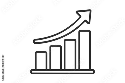 Growth chart icon. Bar graph with arrow up. Concept of business success, financial increase, profit. Market trend analysis. Progress diagram for statistics and report. Vector.