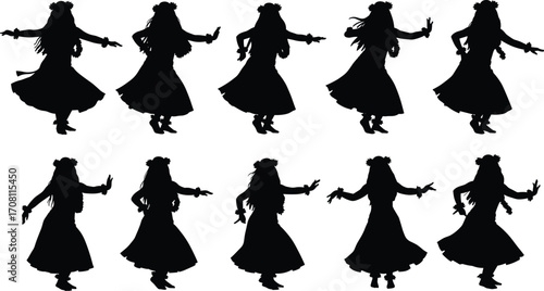 Traditional Hawaiian hula dancer silhouettes performing 