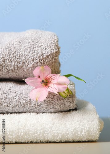 Wallpaper Mural a stack of fresh towels on the table.. Vertical photo format Torontodigital.ca