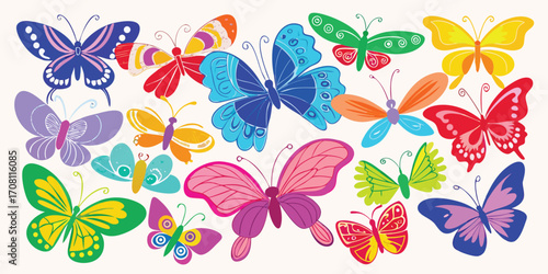 Colorful butterfly collection vivid hand drawn butterflies illustration assortment of whimsical designs for creative projects and springtime decor elements