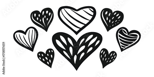 Decorative hand drawn heart vector illustration with unique pattern design for valentines day and romantic celebrations background element love theme