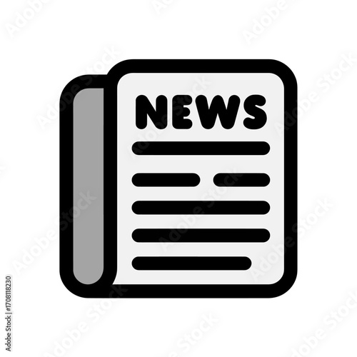 A simple and modern flat design icon of a folded newspaper, a clear and bold symbol for journalism, media, current events, and information communication.
