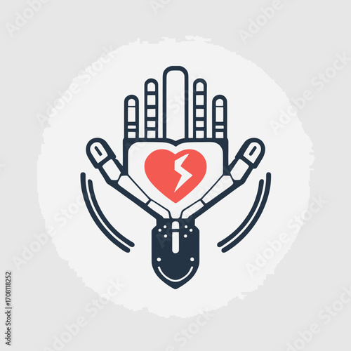Robotic hand cradling a vulnerable heart symbolizing technological healthcare