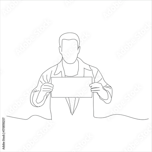 male prisoner holding a board. line art