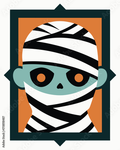 Whimsical cartoon mummy face with bandages and googly eyes perfect for halloween and spooky themes