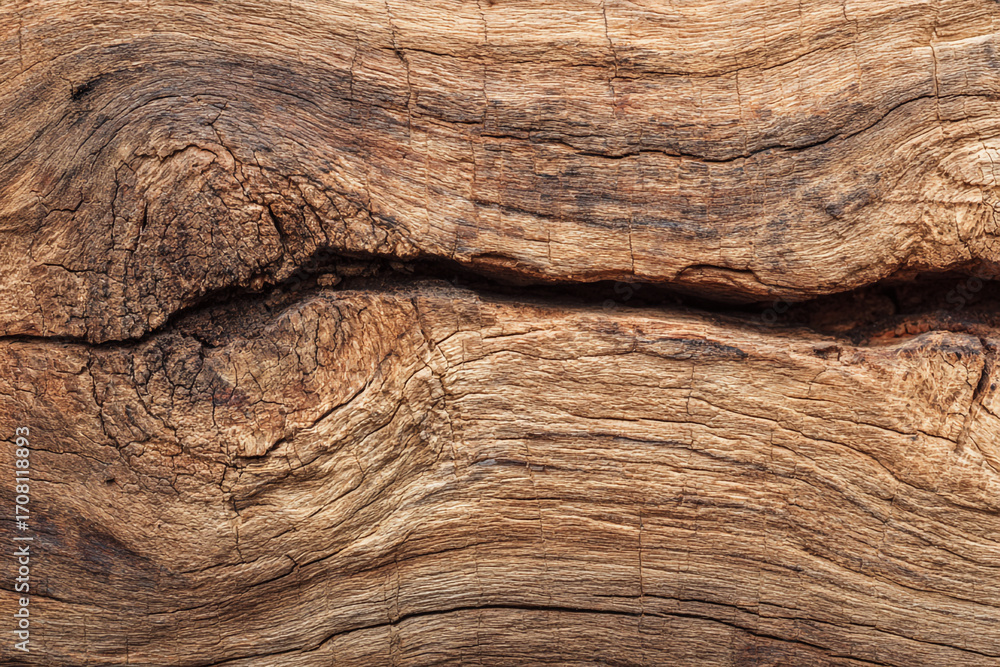 Obraz premium Weathered wood texture showing cracks and grain detail natural brown tones