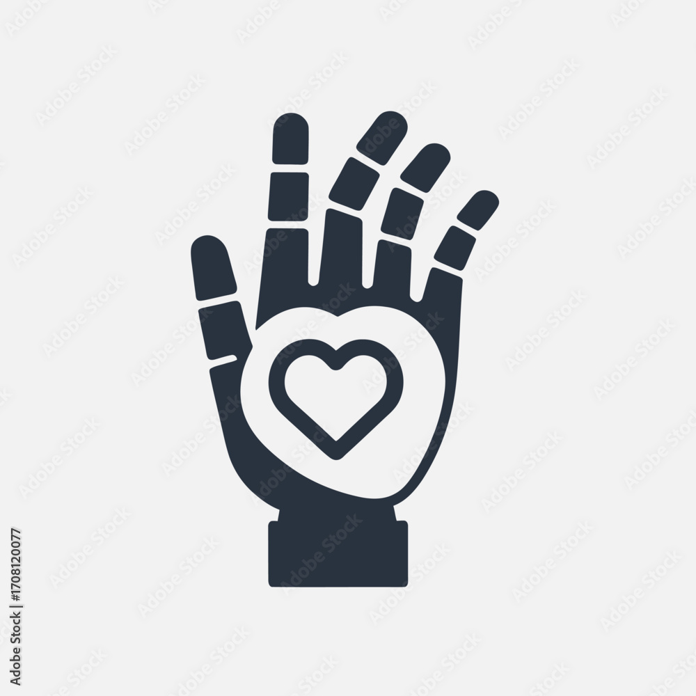 Obraz premium Stylized Hand with Heart Center Symbolizing Care, Compassion, and Support