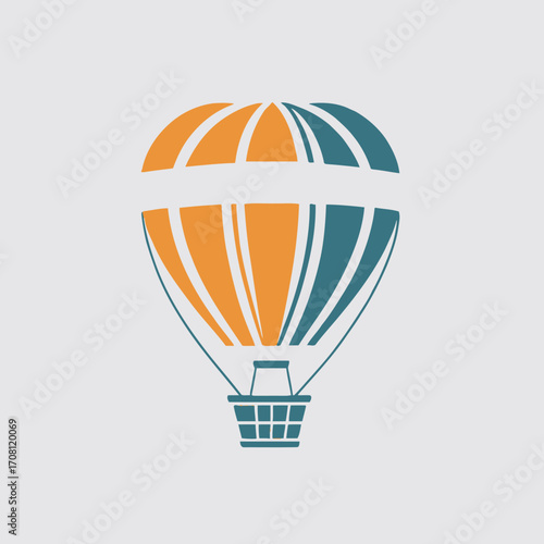 Stylized hot air balloon icon with vibrant color scheme and minimalist design