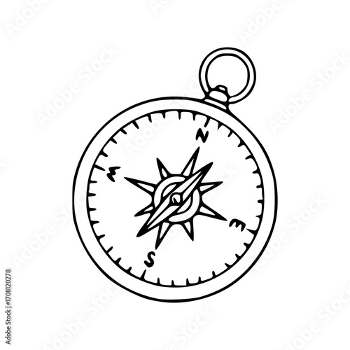 retro navigation compass line art