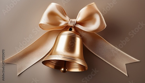 two elegant gold bells adorned with a soft beige ribbon symbolizing celebration and harmony