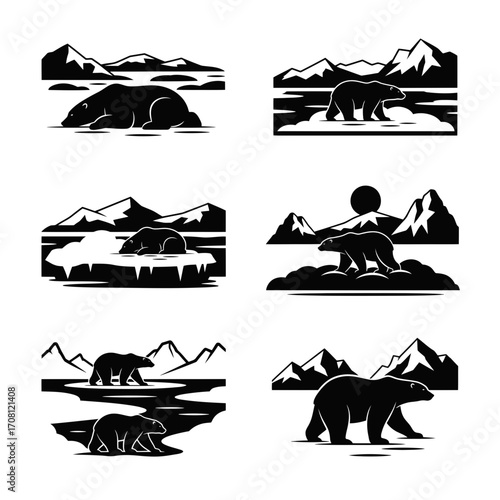 Vector art of polar bear in arctic landscape vector illustration set wildlife animal in natural habitat scene concept