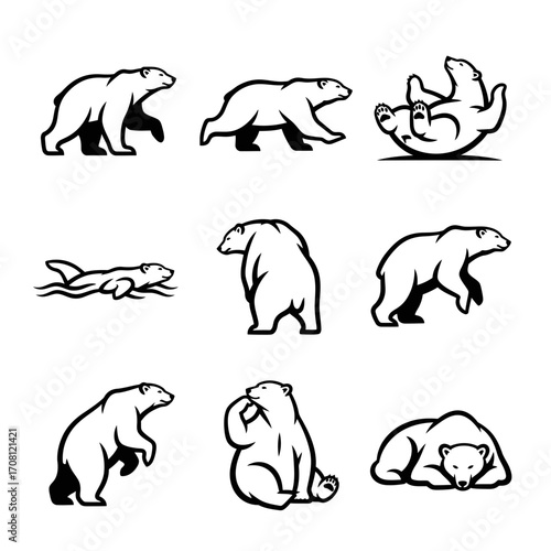 Vector art of polar bear in different pose vector illustration set wildlife animal in various action concept design