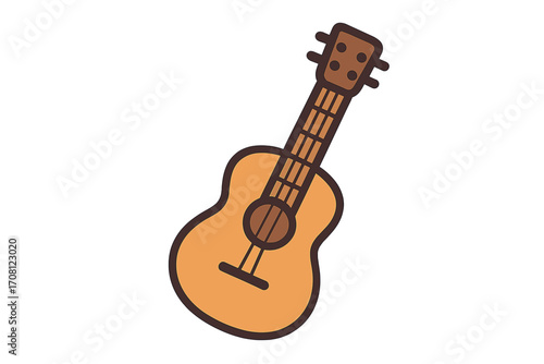 Ukulele vector icon illustration. Small acoustic guitar symbol. String musical instrument. Music concept for hobby, leisure, learning. Hawaiian culture. Summer travel song. Folk music.