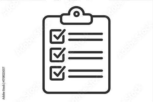 Clipboard with checklist icon. To-do list with checkmarks. Task completed concept. Survey, form, or questionnaire vector illustration. Project management and success symbol.