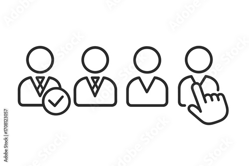 Recruitment icon candidate choice. Human resources concept. Hiring and staffing. Headhunting and job vacancy. Select employee for team. Choose worker. Business personnel.