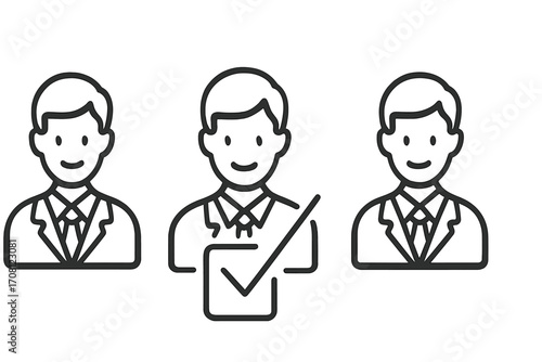 Recruitment process, candidate choice icon. Human resources concept. Selecting an employee for a job. Headhunting for a vacancy. Personnel selection approved worker vector.
