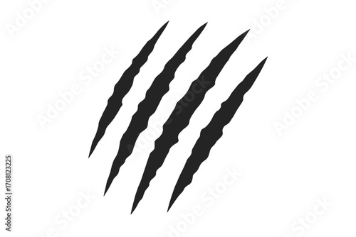 Claw scratch marks vector silhouette. Animal claw scratches icon. Monster, tiger, bear, or cat attack. Wild beast rip, tear effect. Halloween horror damage graphic.