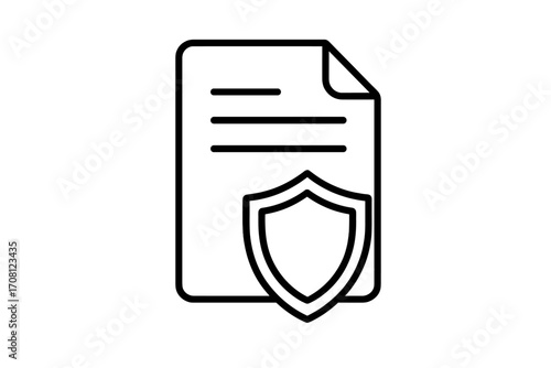 Data protection icon with document and shield. Concept for insurance, file security, and privacy policy. Linear vector symbol for safe contract and confidential information.