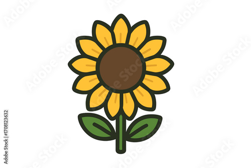 Cartoon sunflower icon vector illustration. Yellow flower in flat design style. Summer floral symbol, nature plant graphic. Isolated blooming element for logos, stickers, or web.