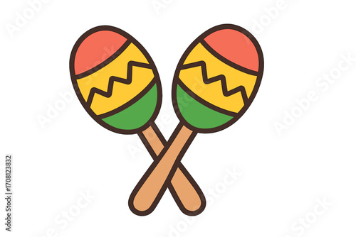 Maracas icon. Flat style musical instrument symbol. Vector cartoon illustration for fiesta or party. Crossed rumba shakers for latin music, carnival or cinco de mayo.