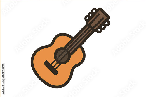 Acoustic guitar vector icon. Flat cartoon illustration of a classical musical instrument. String instrument for folk, country, or pop music. Symbol for song, melody, or band.