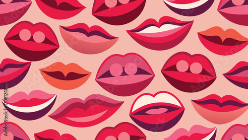 Retro style lip pattern design modern aesthetic seamless background pink tones fashionable mouth illustration unique lips artwork abstract mouth shape design trendy decorative lips