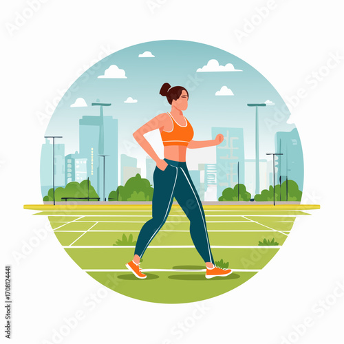 Woman Jogging in City Park Illustration