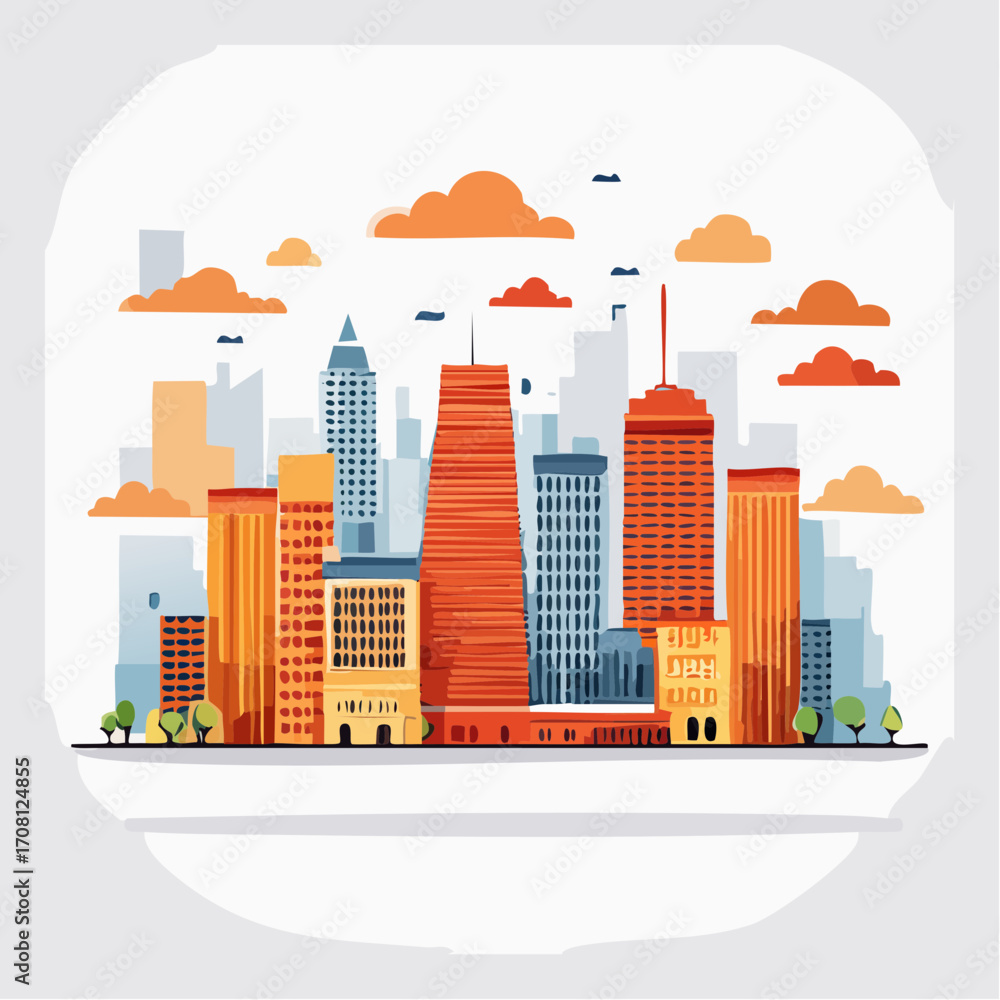 Obraz premium Orange and Blue Cityscape Illustration